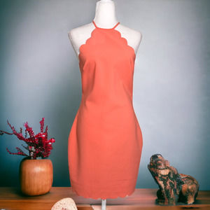 Likely Everly Scalloped Halter Neck Sheath Dress 8